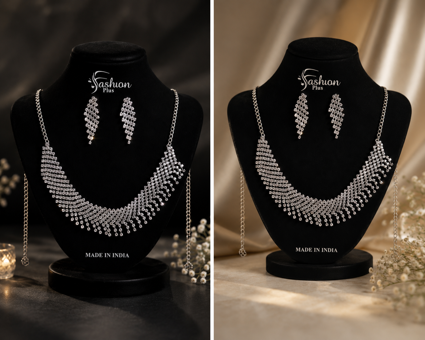 Martzy Royal Crystal Cascade Necklace Set with Earrings for Women