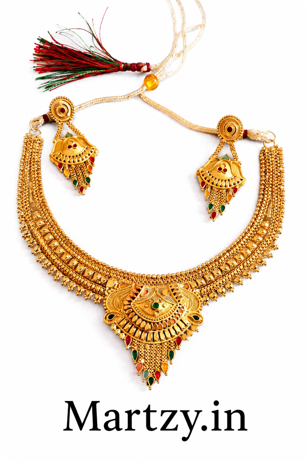 Royal Rajwadi Gold Plated Temple Choker Necklace Set with Earrings for Women