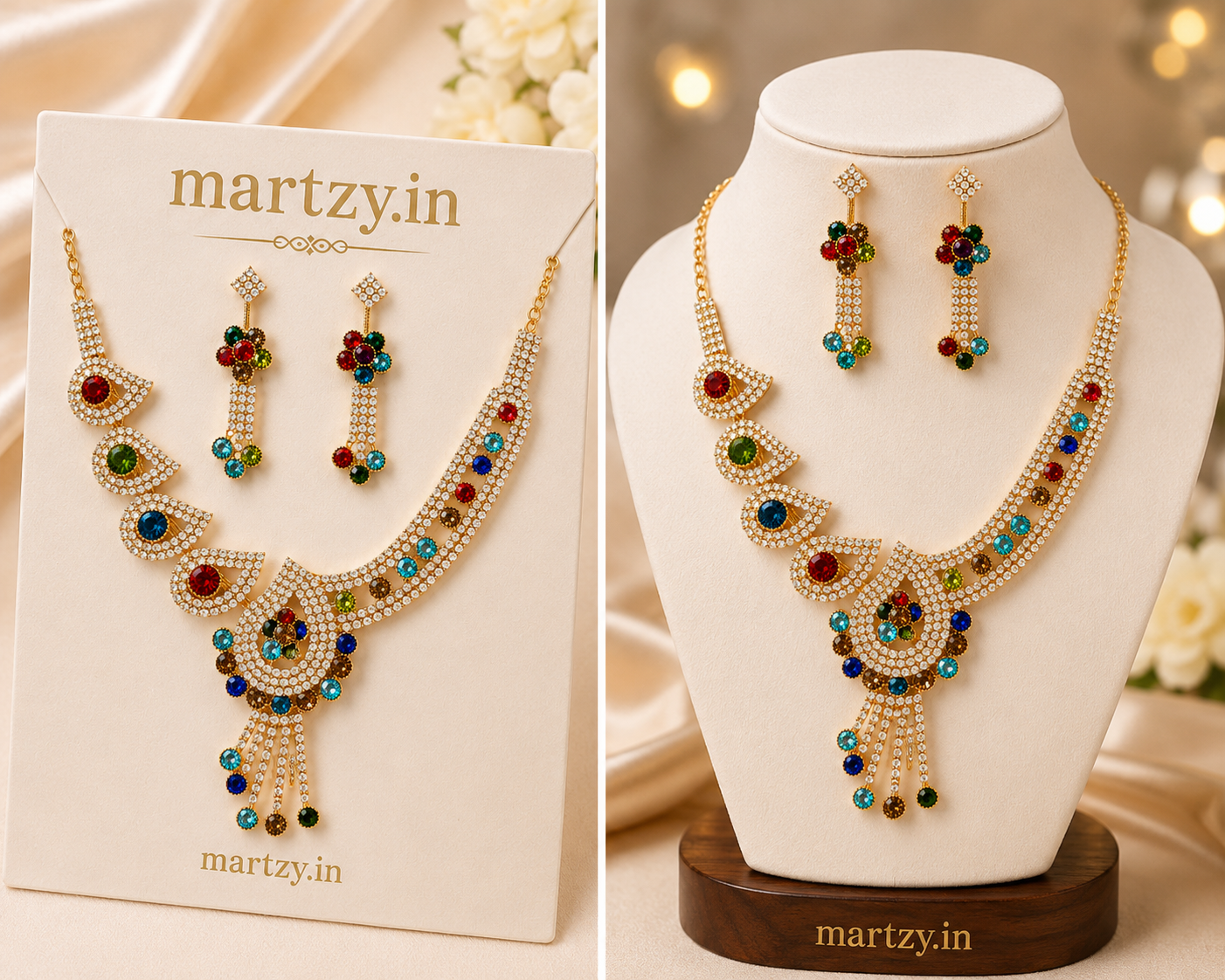 Martzy Multicolor Crystal Necklace Set with Earrings for Women
