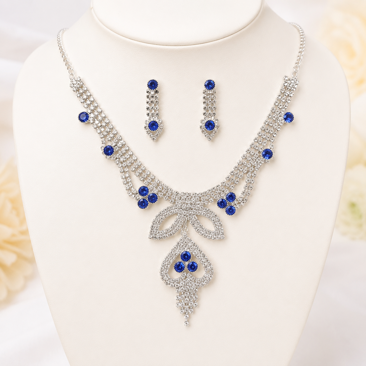Martzy Royal Blue Crystal Necklace Set with Earrings for Women