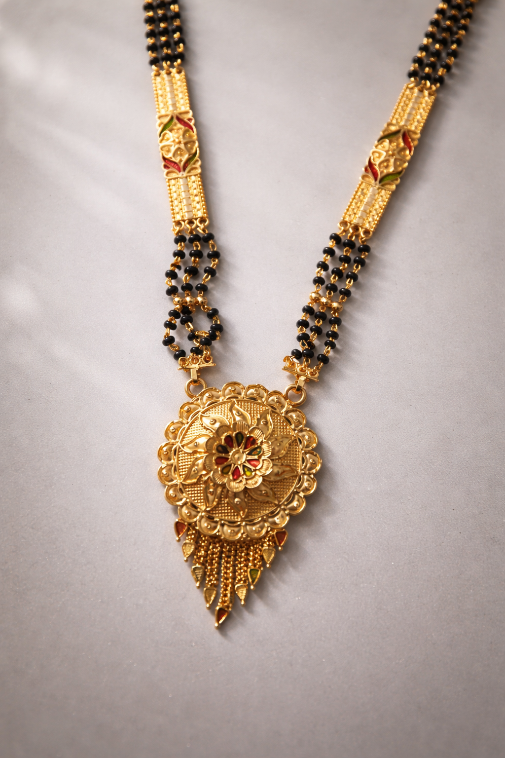 Gold Plated Designer Mangalsutra for Women | Traditional Black Beads Necklace