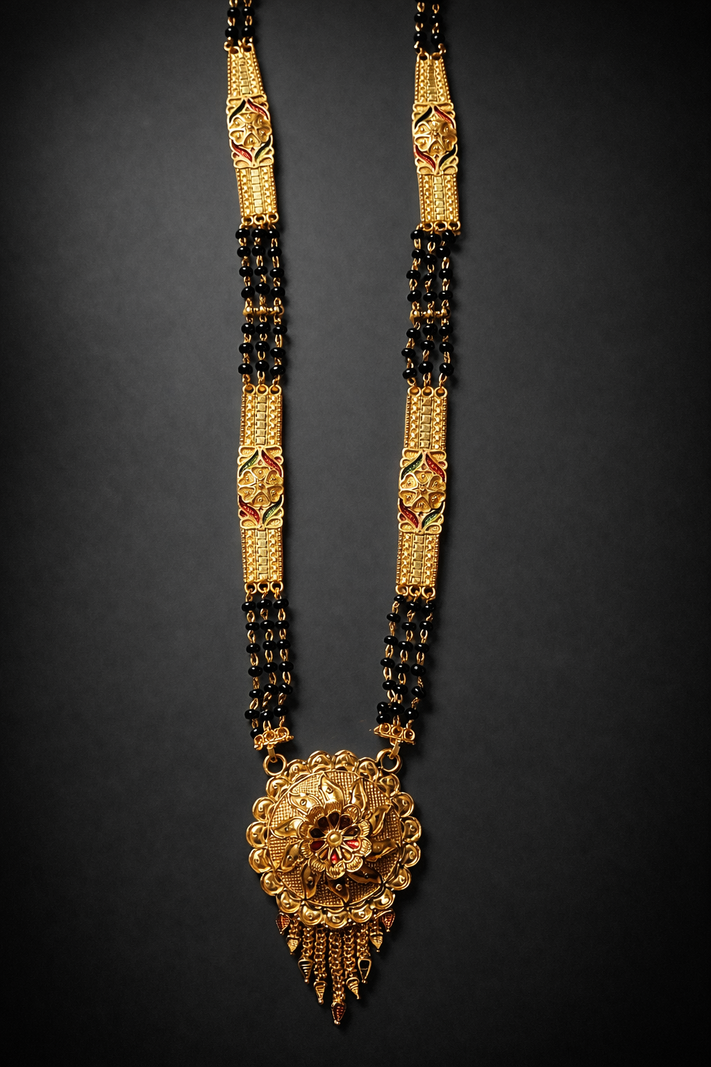 Gold Plated Designer Mangalsutra for Women | Traditional Black Beads Necklace