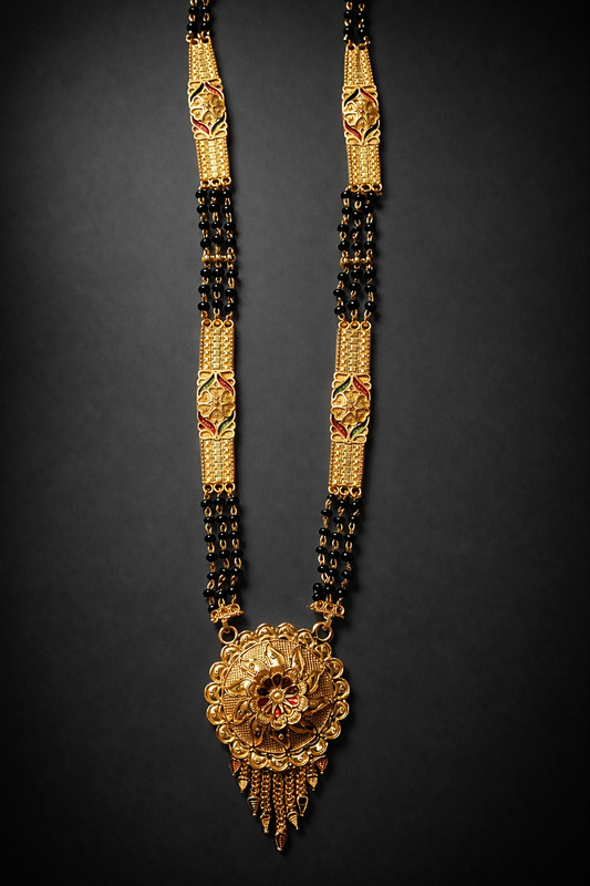 Gold Plated Designer Mangalsutra for Women | Traditional Black Beads Necklace