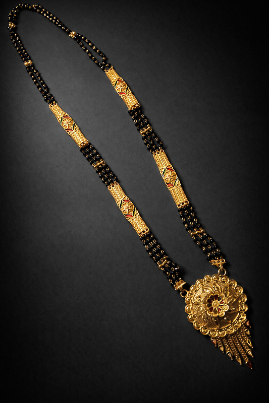 Gold Plated Designer Mangalsutra for Women | Traditional Black Beads Necklace